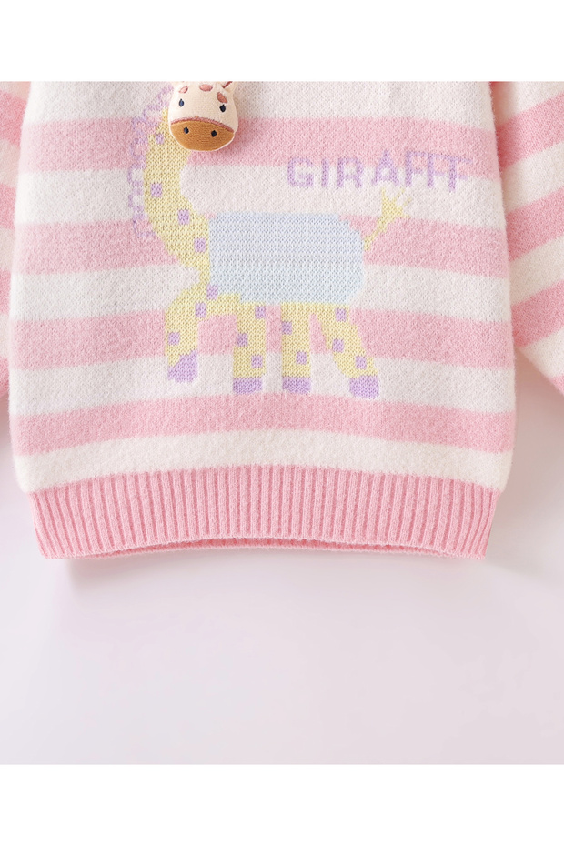 Pullover with Giraffe Embroidery - Pink - 4