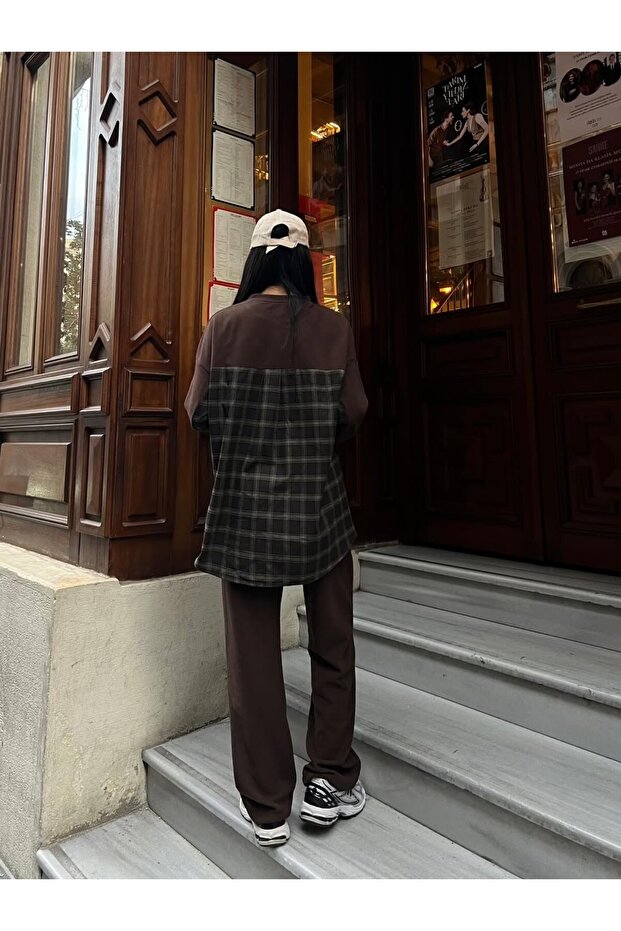 Yan Ekose Panel Detaylı Oversize Eşofman Takımı - 4