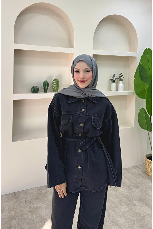 طقم جينز بحزام - 5