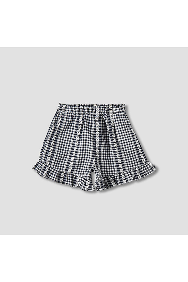 Elastic Waist Shorts with Checked Design
