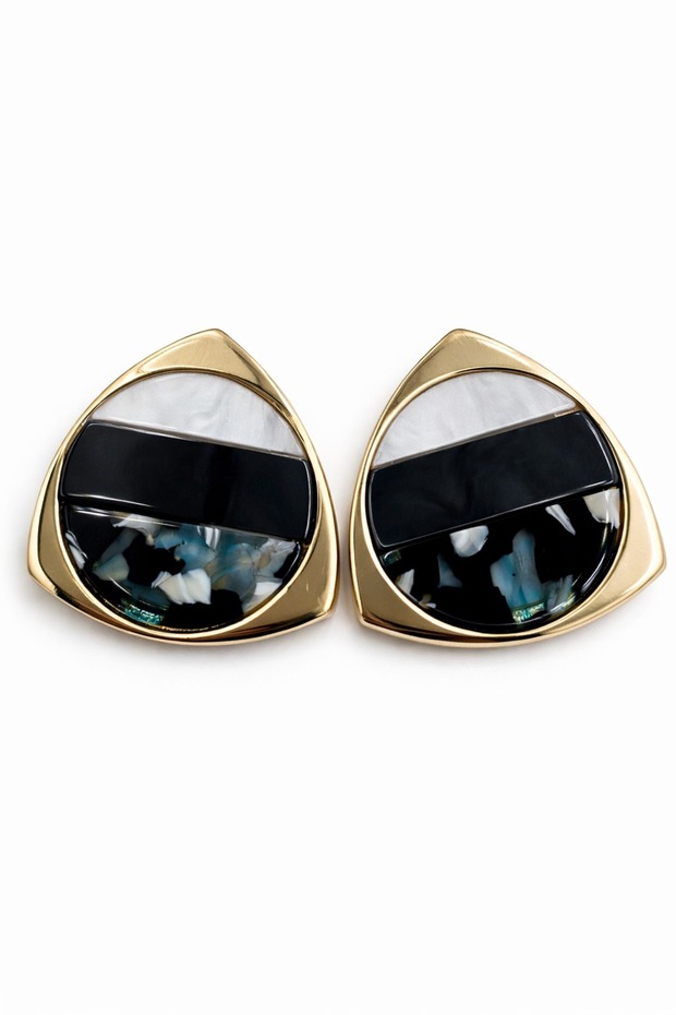 Luxury Women's Steel Noir Earrings - Yellow Triangle Geometric Stud Model