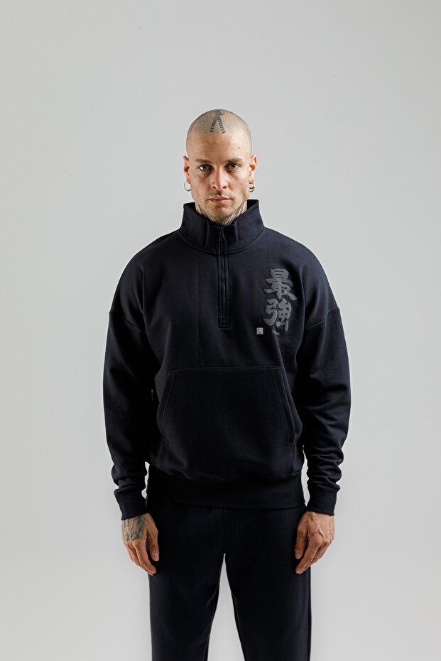 Sportswear Men's Sweatshirt with Stand Collar and Half Zipper Navy Blue