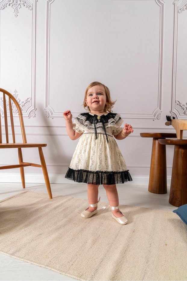 Nora Vintage Dress & Bandana Baby Girl 100% Cotton Special Occasion & Birthday Dress