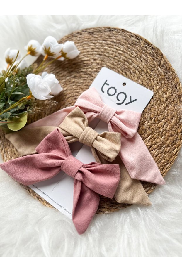 Powder, Beige, Dusty Rose Bowknot Girl's Baby 3-Piece Buckle Set