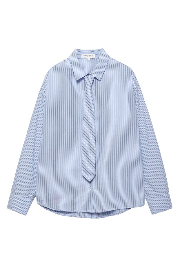 Kravatlı poplin gömlek - 4