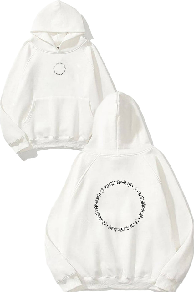 Japanese Characters 18 Design Printed Oversize White Hooded Sweatshirt