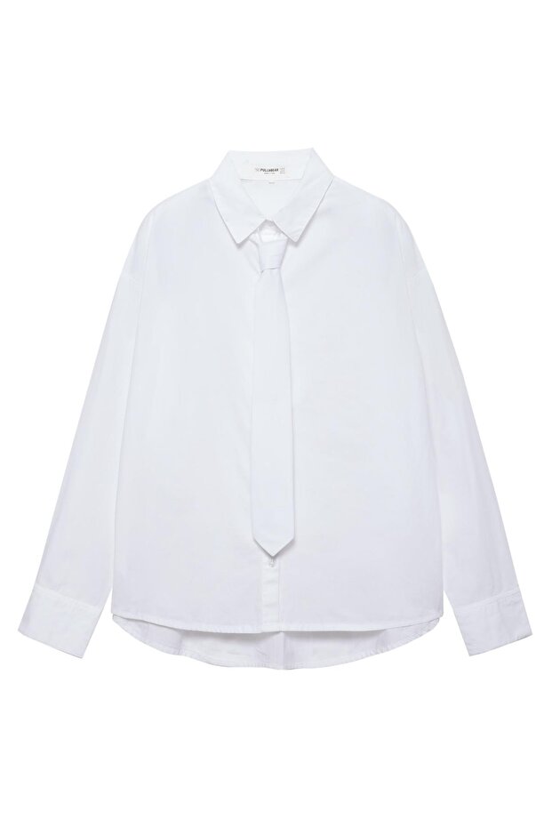 Kravatlı poplin gömlek - 4