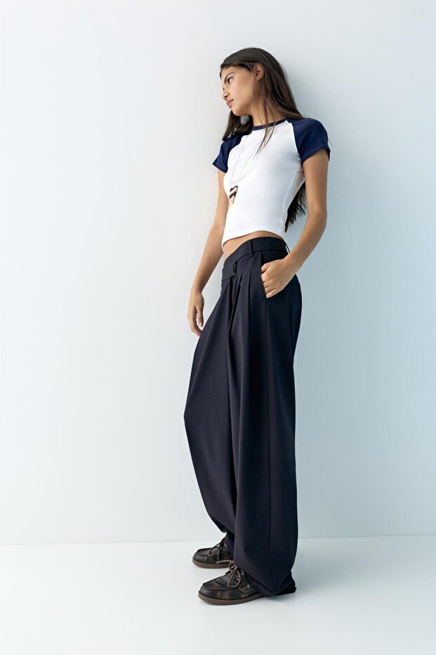 Kruvaze belli kumaş pantolon - 5