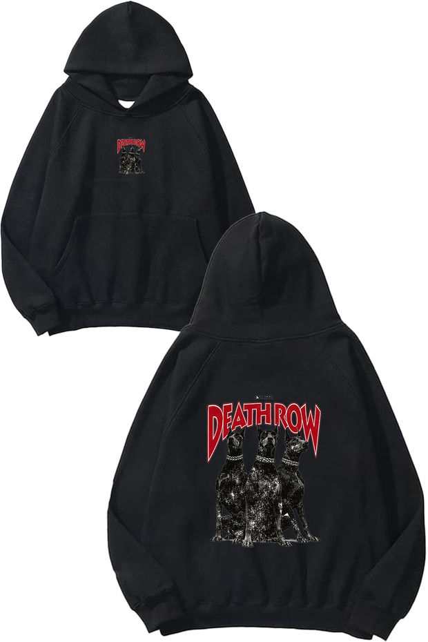 Death Doberman Design Printed Oversize Black Hooded Sweatshirt