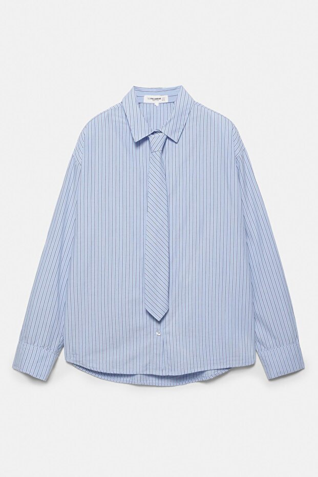 Kravatlı poplin gömlek - 7