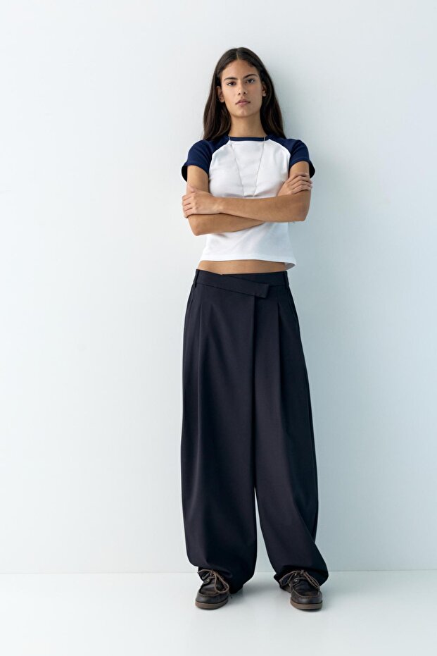 Kruvaze belli kumaş pantolon - 2