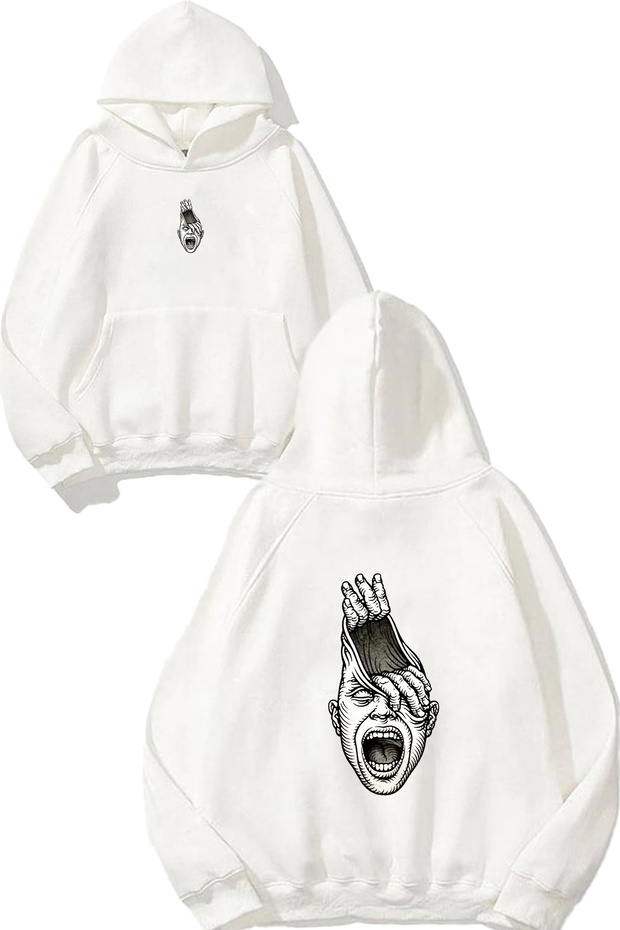The Man Who Never Stops Talking Design Printed Oversize White Hooded Sweatshirt