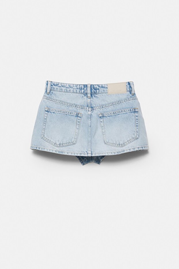 Çapraz belli kot şort etek - 3