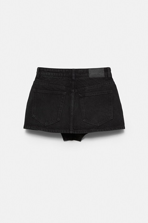 Çapraz belli kot şort etek - 3