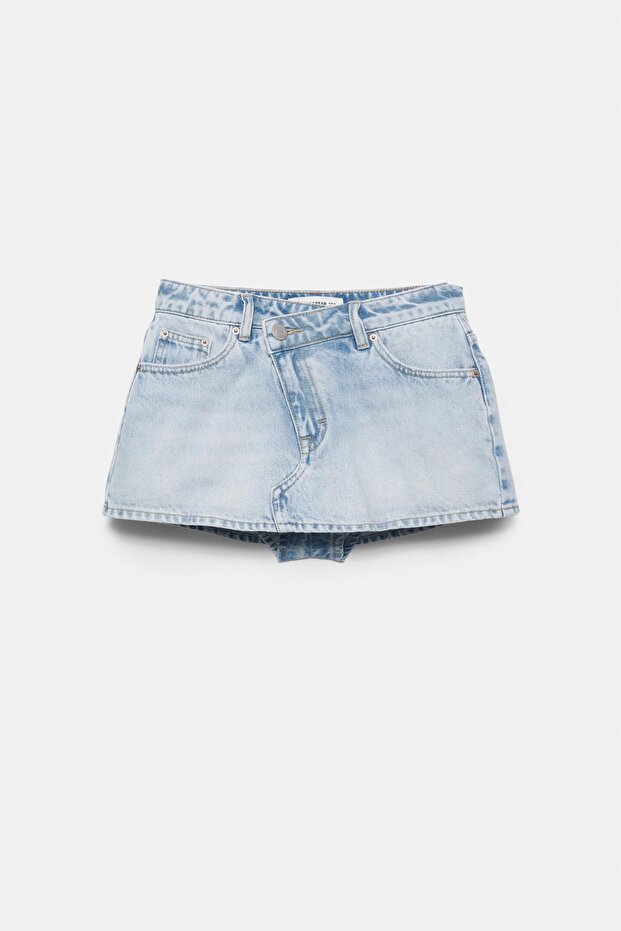 Çapraz belli kot şort etek - 5