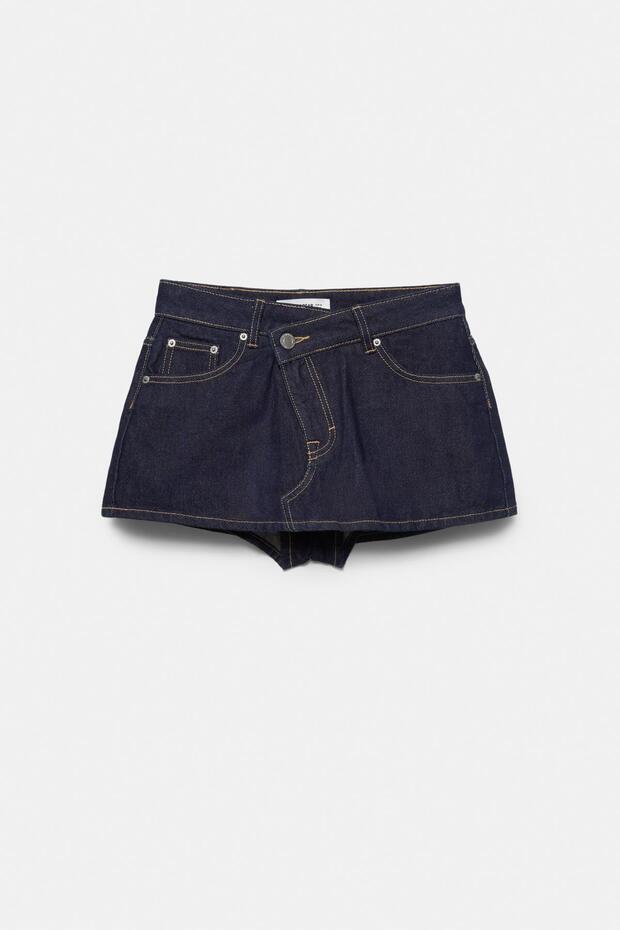 Çapraz belli kot şort etek - 5