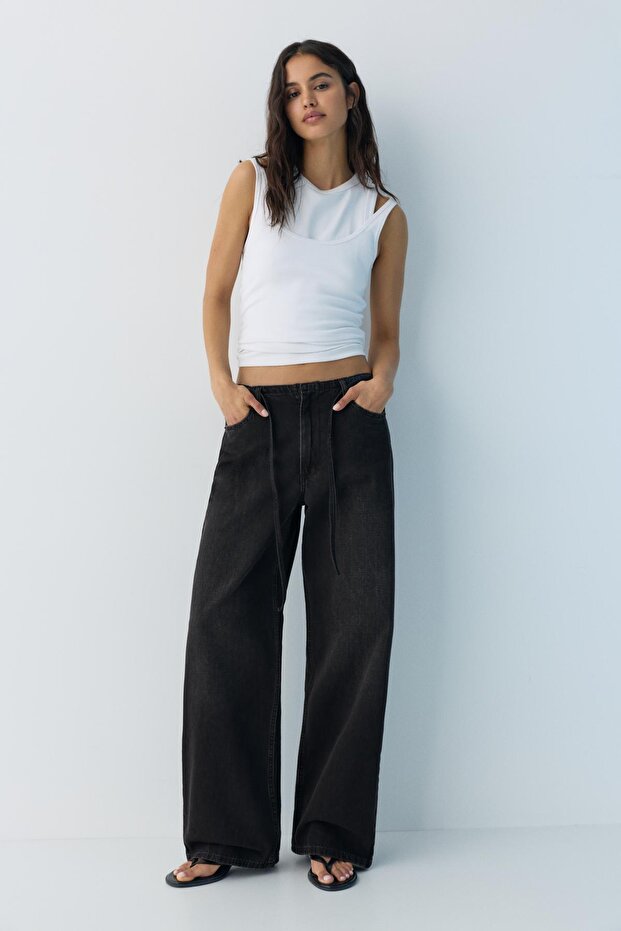 Bağcıklı baggy jean - 2