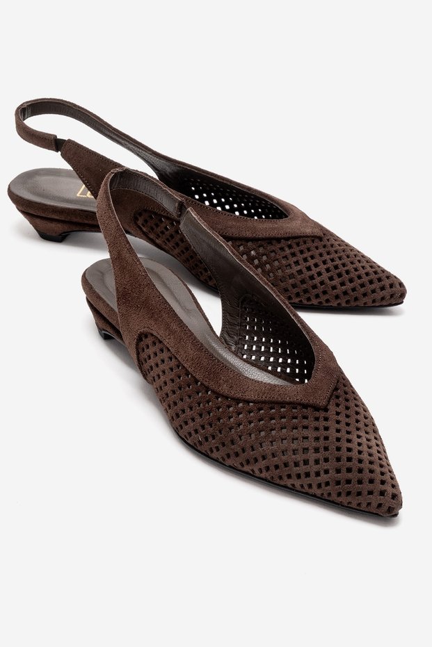 LIEVE Brown Suede Genuine Leather Women's Low Heeled Shoes