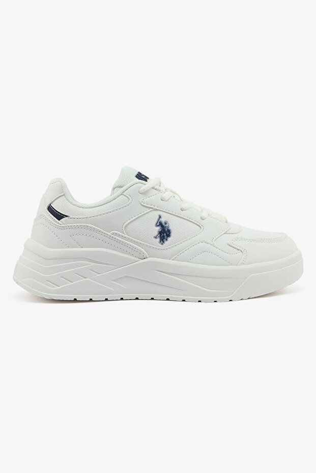 Women's White Low-Top Sneakers - Chunky Outsole With Foam Padding, Minimalist Lace-Up Design
