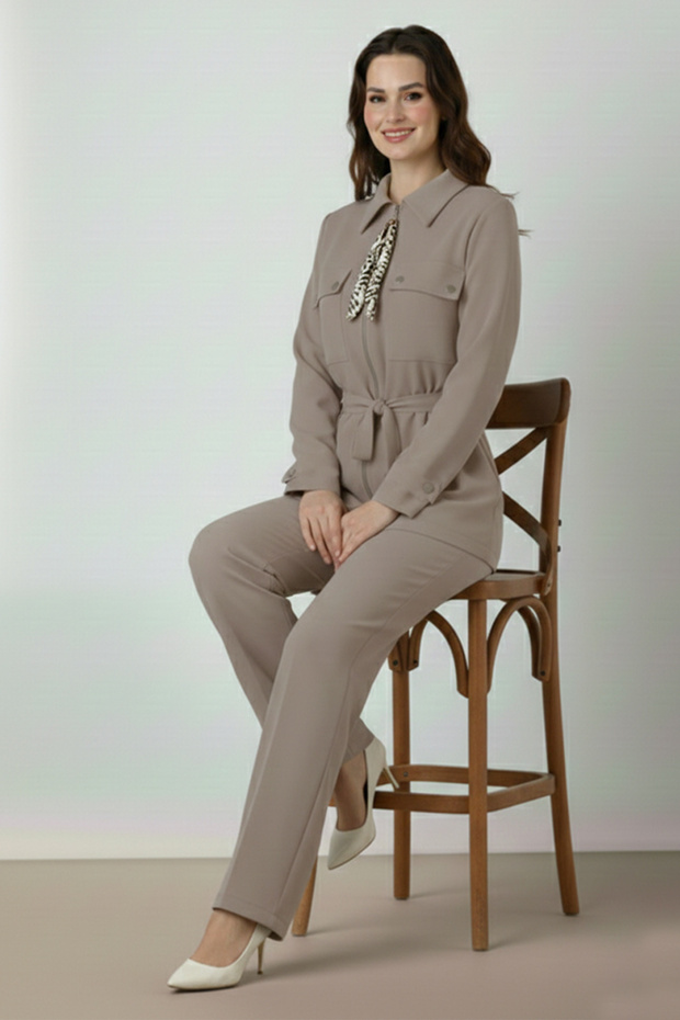 Set dublu cu eșarfă N7203 Mink - 3