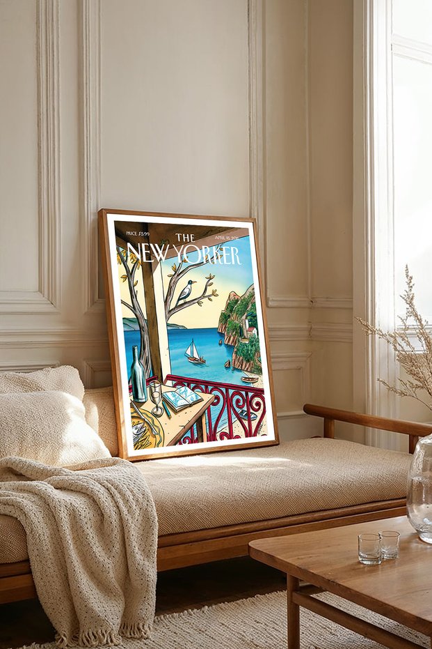 One Piece Wooden Framed Newyorker Cover Painting Tk2778