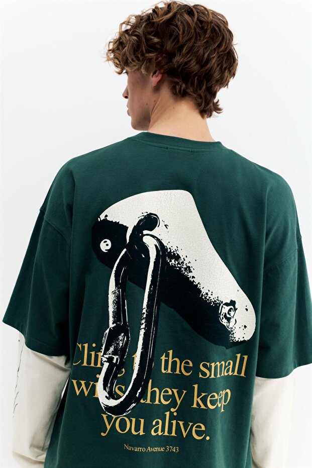 Çift kollu grafik baskılı tişört - 5