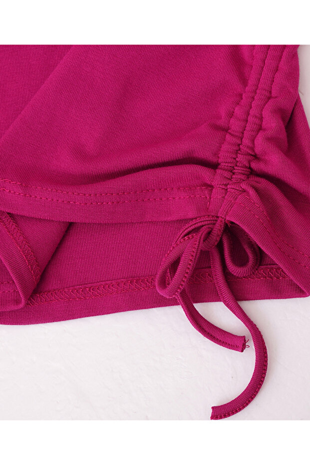 طقم مكون من بلوزة سادة وبنطال واسع الساقين - فوشيا - 8