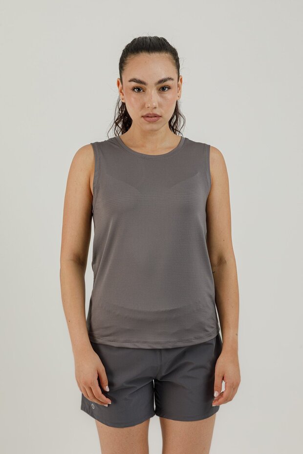 Sportswear Lightweight Women's Athlete Tank Top with Open Collar and Open Back Detail Smoked