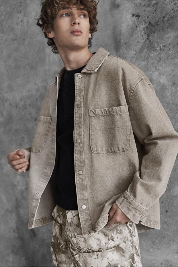 Soluk görünümlü jean gömlek - 1