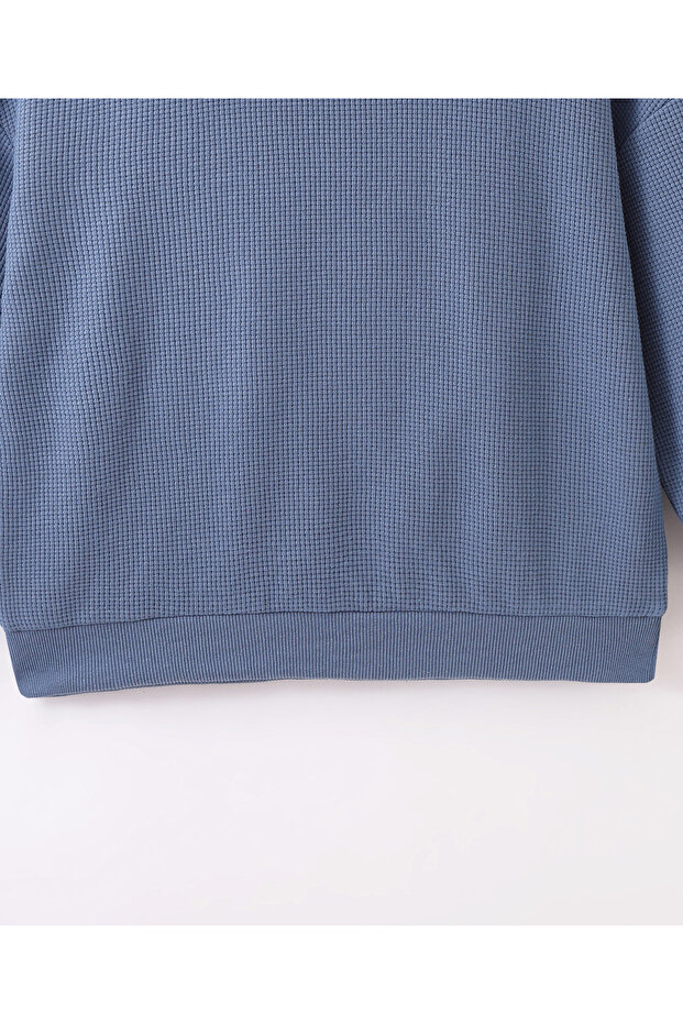 طقم بلوزة وبنطال سادة - أزرق - 6
