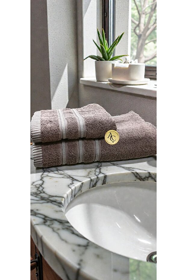Single Bath Towel Set, Cotton Striped, 2-Piece – 1 Large, 1 Small