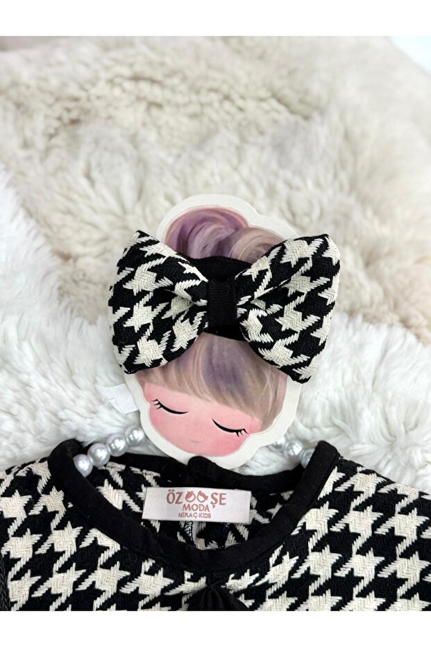 فستان بنقشة مخالب الغراب مع حقيبة - 5