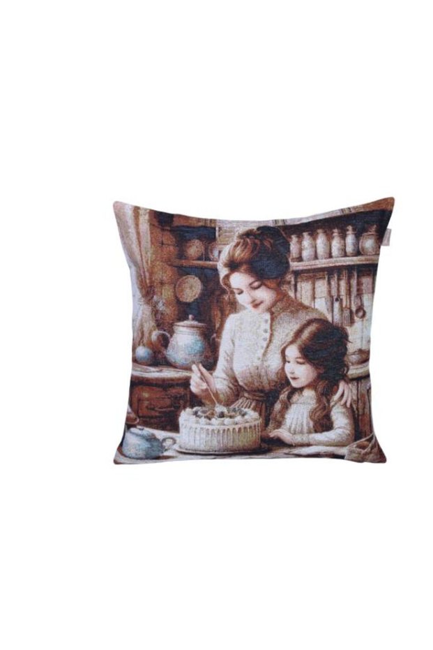 Mother and Daughter Kitchen Enjoyment Jacquard Woven Tapenstry Decorative 45*45 Kirlent