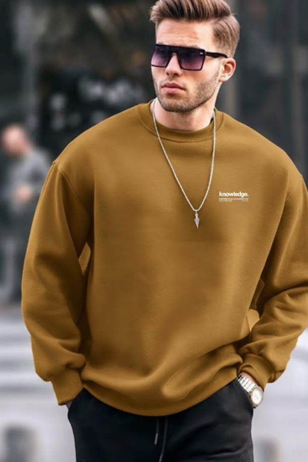 Men's Text Printed Casual Mustard Sweatshirt