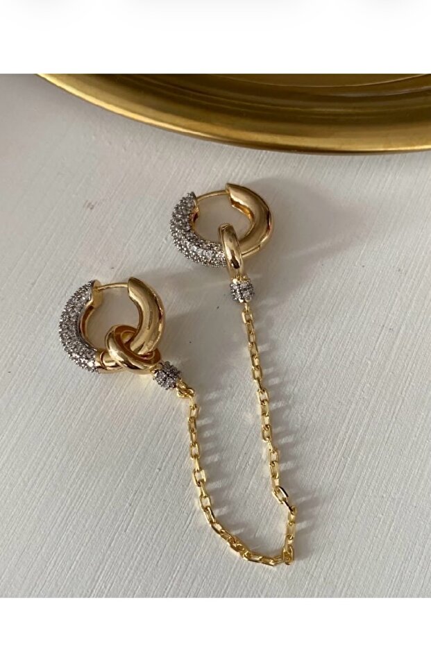 Double Ring Chain Dangle Earrings - 1