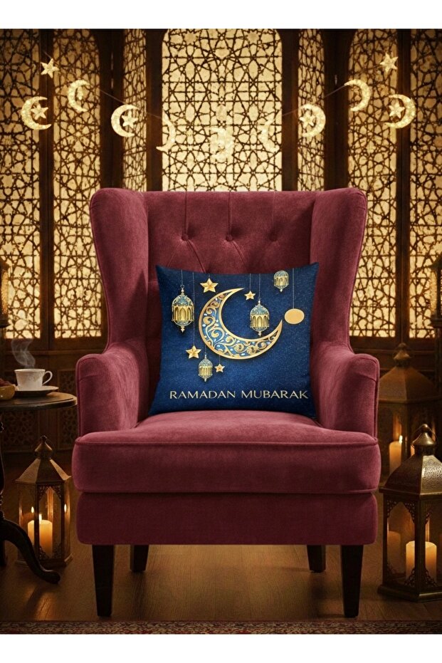 غطاء وسادة مزخرف بطباعة رقمية بتصميم رمضان