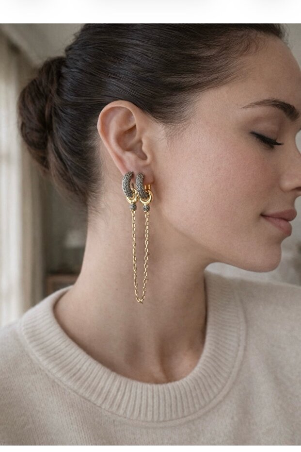 Double Ring Chain Dangle Earrings - 4