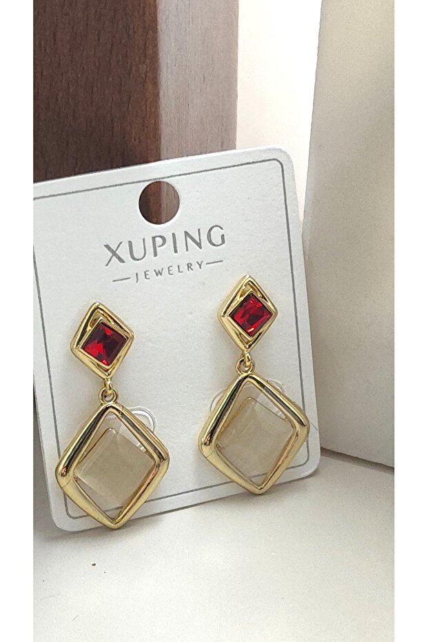 Xuping Vip Earrings - Xuping Pearlescent Stone Reflective Dangle Gold Stud Model Xuping Earrings Non-Tarnish-3Cm