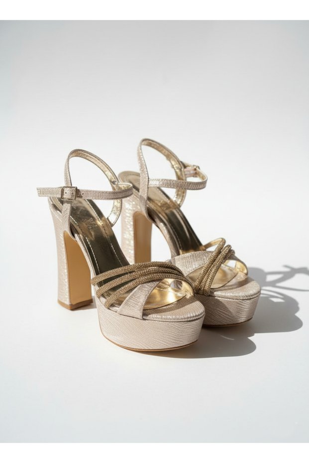 Gold Stone and Glitter High Platform Evening Dress Shoes