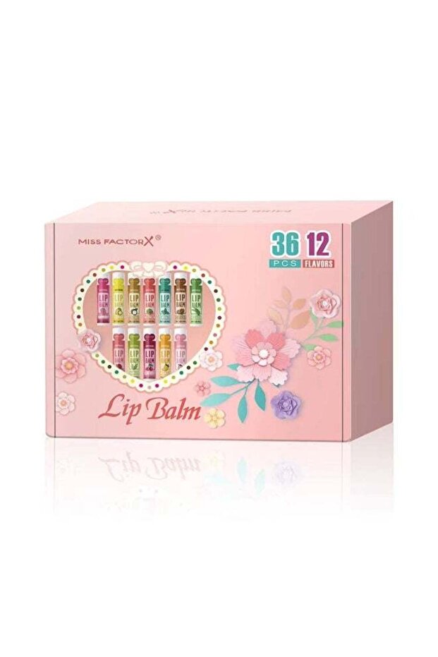 Miss FactorX Lip Balm Gift Set – 36 Pieces, 12 Fruit Flavors, Moisturizing & Glossy Lip Care Box