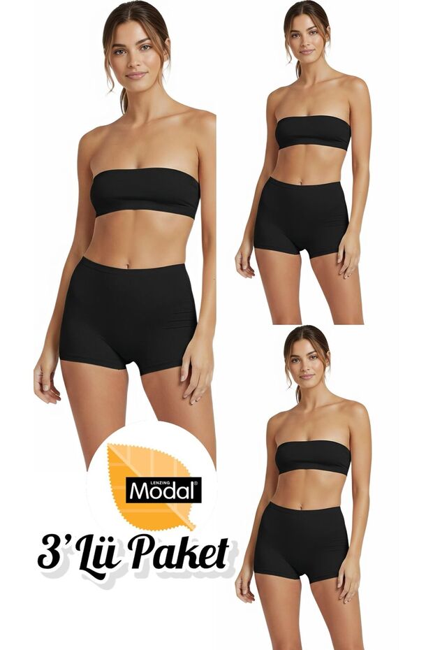 3-Pack Luxury Lycra Micro Modal Black Women's Boxer Ozten3-251