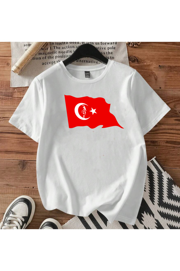 Turkish Flag and Ataturk Printed Cotton Unisex Short Sleeve Tshirt