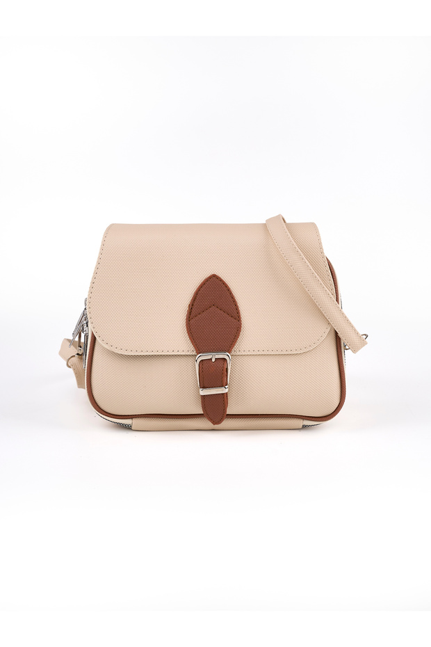 Women's Bag with Cover Detail, Three Compartments, Crossbody, Width: 23 Cm, Length: 19 Cm, Width: 10 cm