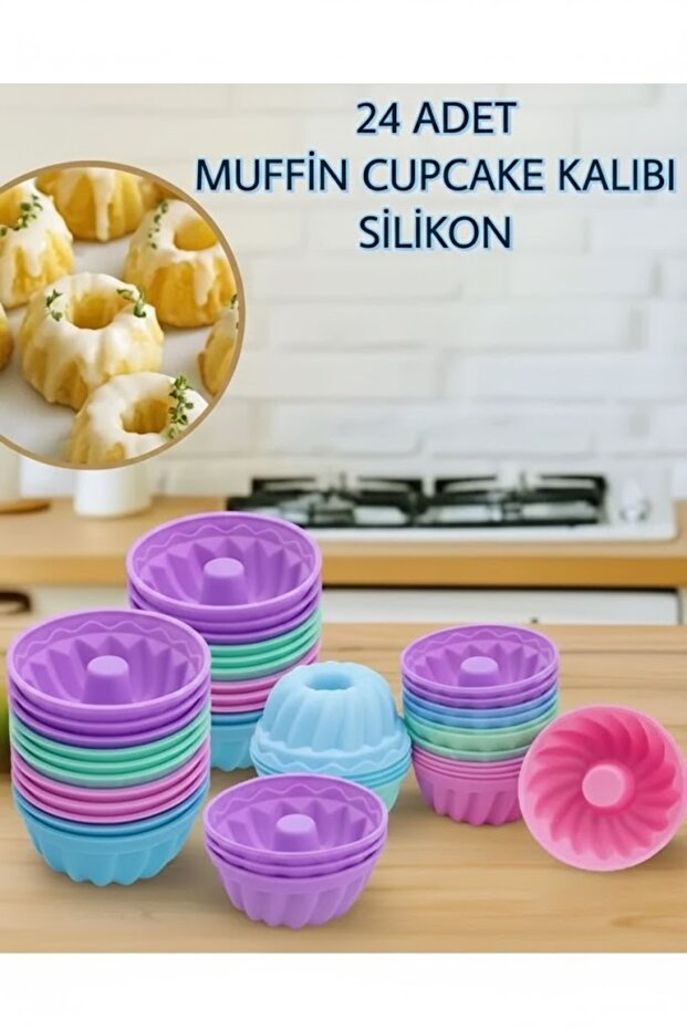 24 Pieces of Muffin, Mini Cake Mold, Fireproof, Non-Stick, Easy to Remove - Silicone, Mixed Colors