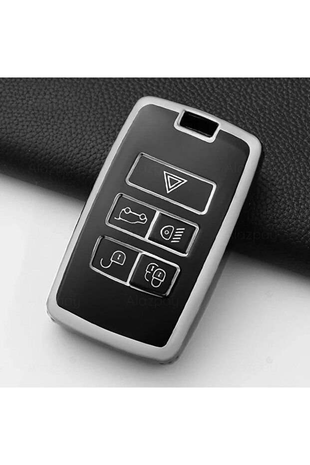 Land Rover Compatible Range Rover, Evoque, Discovery Sport, Jaguar Silver Edge Tpu Key Case Cover (Black)