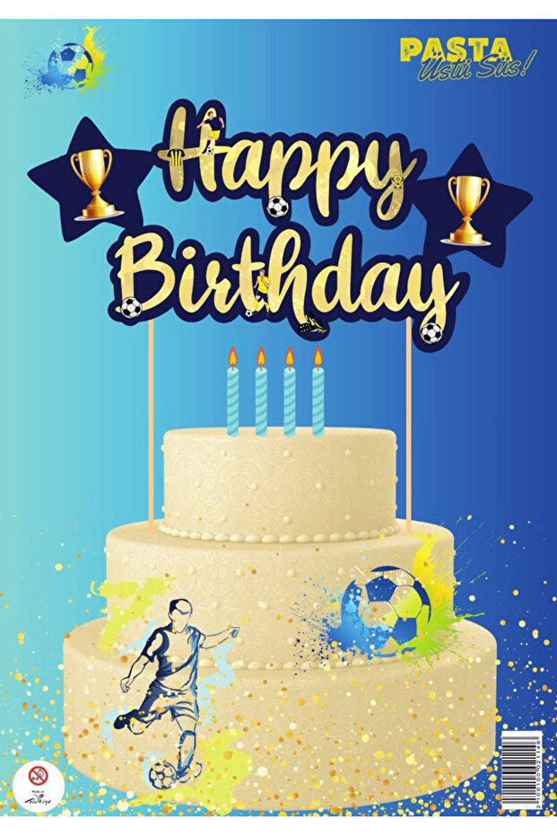 Happy Birthday Fenerbahçe Yellow and Navy Blue Themed Toothpick Cake Topper Decoration 2 Pieces