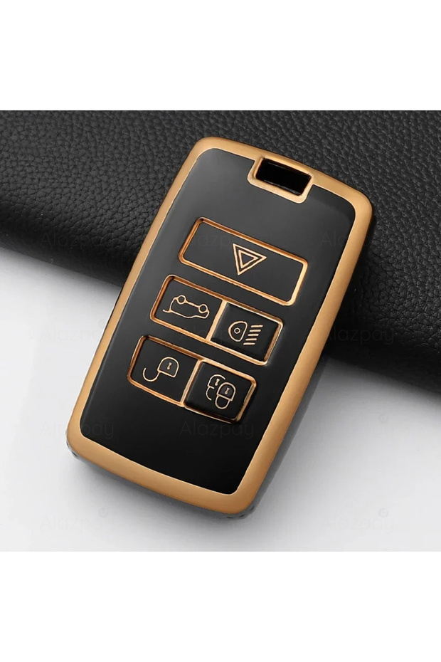 Land Rover Compatible Range Rover, Evoque, Discovery Sport, Jaguar Gold Edge Tpu Key Case Cover (Black)