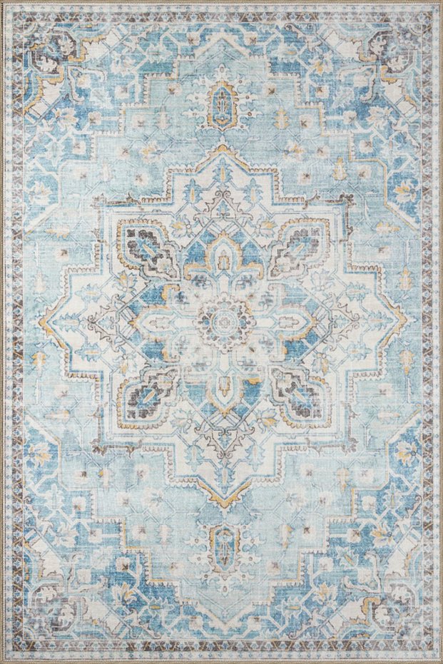 Traditional Themed Geometric Ice Blue Decorative Rug and Washable Carpet Miravip9612