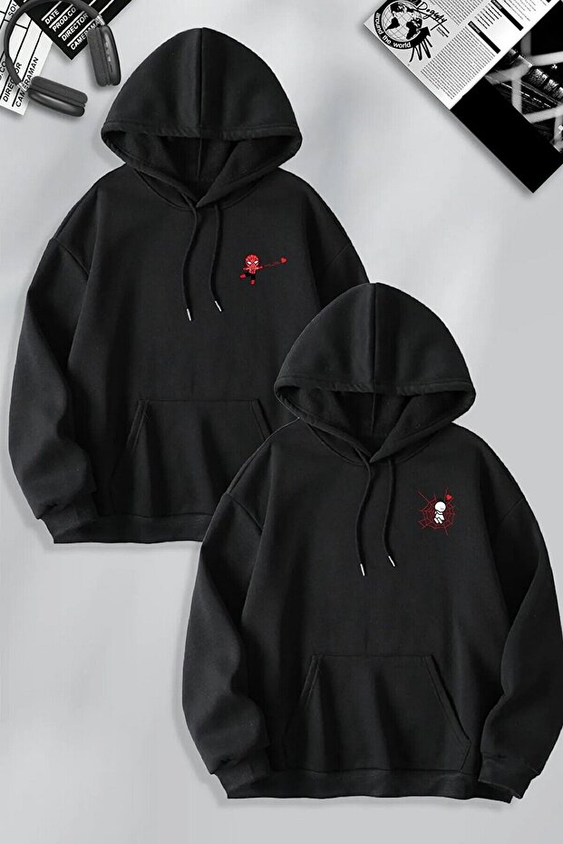 Dear Couple Combination Spider and Girl Network Printed Special Design Hooded Sweatshirt 2-Pack