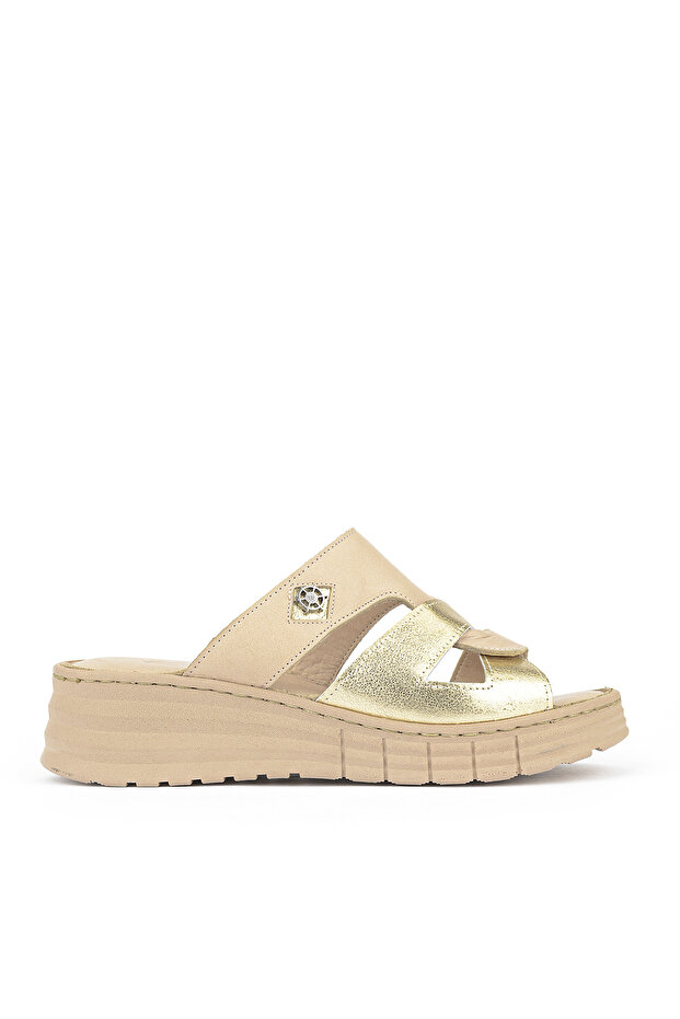, Women's Genuine Leather Comfort Slippers 1611008Z453 Beige